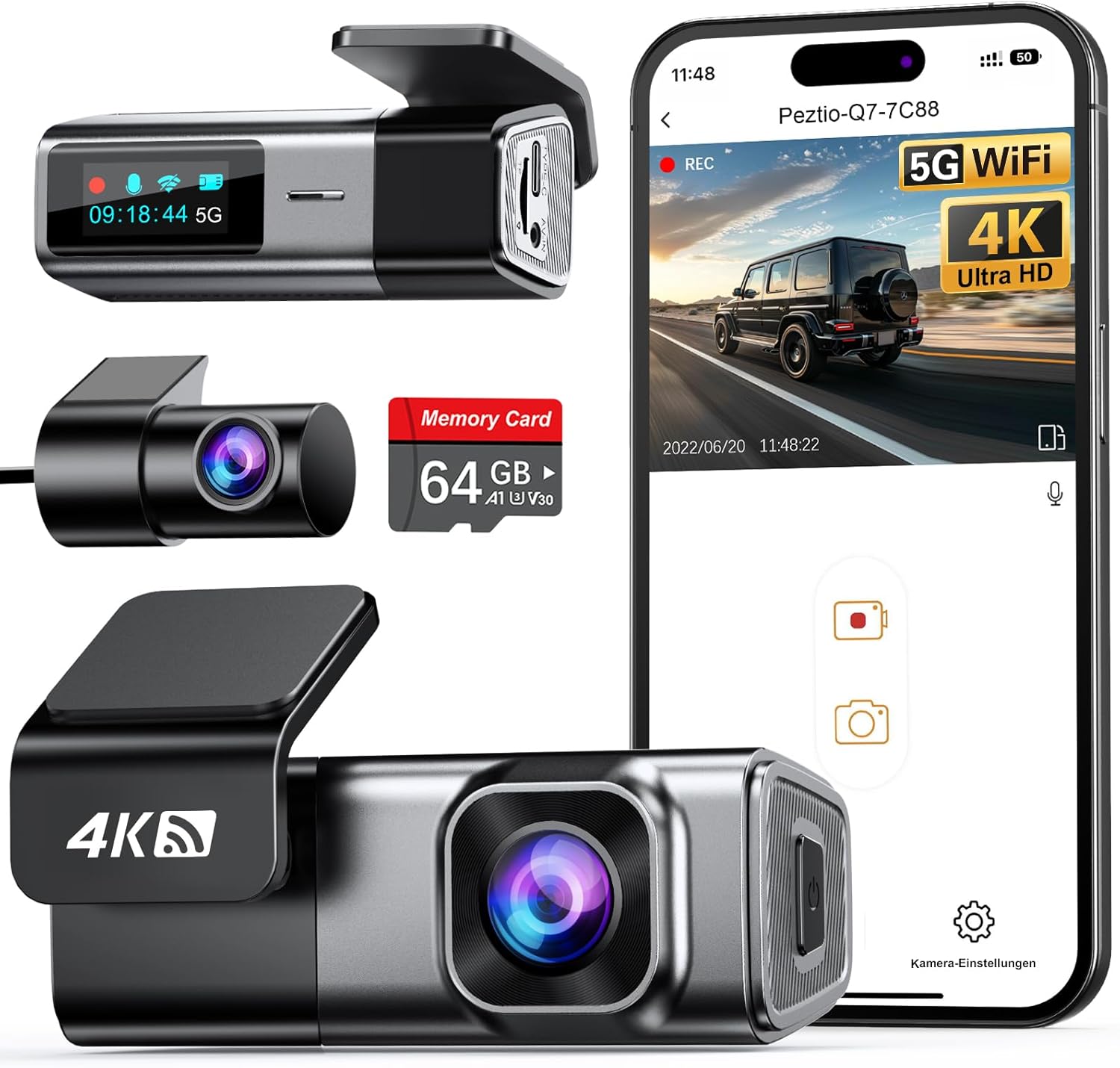 Dashcam Auto Kamera 180° / 360° Sicherheitskamera mit 24/7 Aufnahme & professionellem Einbau
