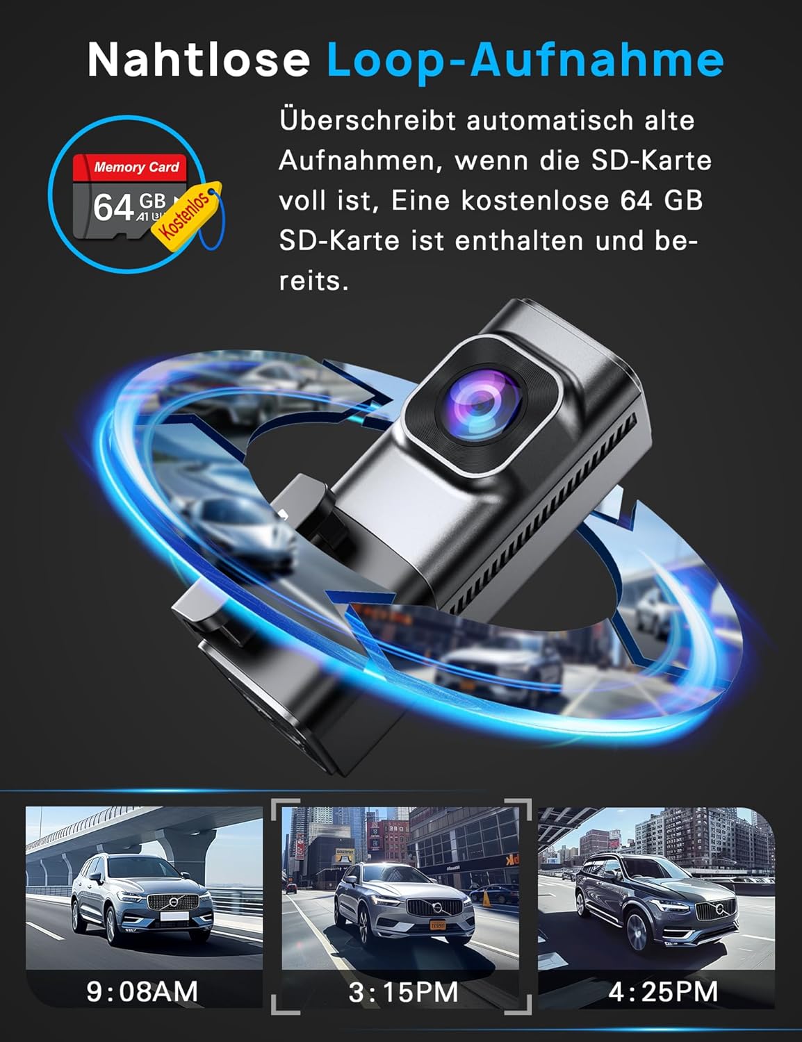 Dashcam Auto Kamera 180° / 360° Sicherheitskamera mit 24/7 Aufnahme & professionellem Einbau