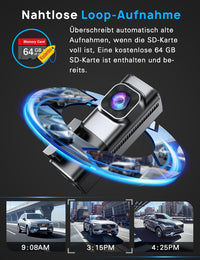 Dashcam Auto Kamera 180° / 360° Sicherheitskamera mit 24/7 Aufnahme & professionellem Einbau