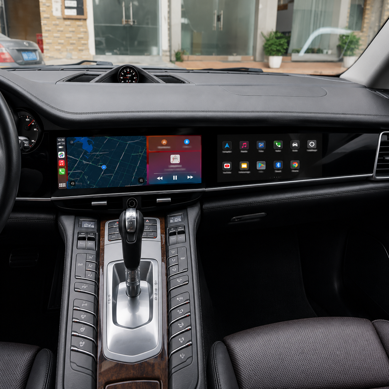 Android 13 Dual-Widescreen Display Nachrüstung – 12,3" Full HD CarPlay Android Auto Navigation Multimedia System 8GB RAM 128GB ROM passend für Porsche Panamera Cayenne Macan inkl. Profi-Einbau