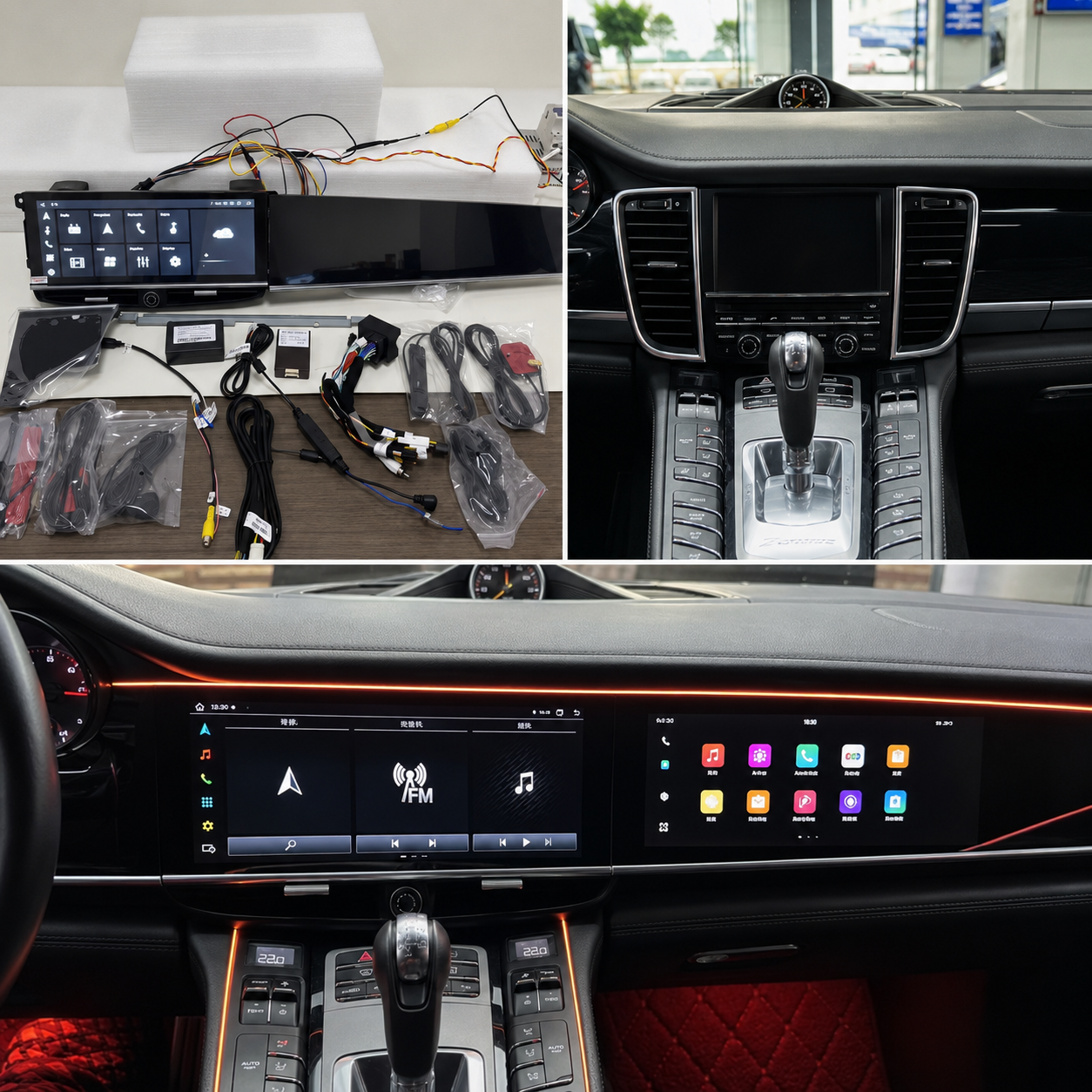 Android 13 Dual-Widescreen Display Nachrüstung – 12,3" Full HD CarPlay Android Auto Navigation Multimedia System 8GB RAM 128GB ROM passend für Porsche Panamera Cayenne Macan inkl. Profi-Einbau