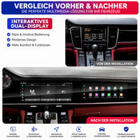 Android 13 Dual-Widescreen Display Nachrüstung – 12,3" Full HD CarPlay Android Auto Navigation Multimedia System 8GB RAM 128GB ROM passend für Porsche Panamera Cayenne Macan inkl. Profi-Einbau