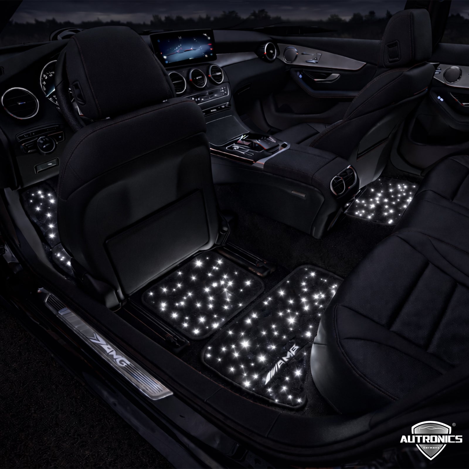 LED Auto Fußmatten mit Sternenhimmel-Effekt Universelle RGB LED Fußraumbeleuchtung für alle Fahrzeuge 64 Farben App- & Fernbedienung Starfloor by Autronics