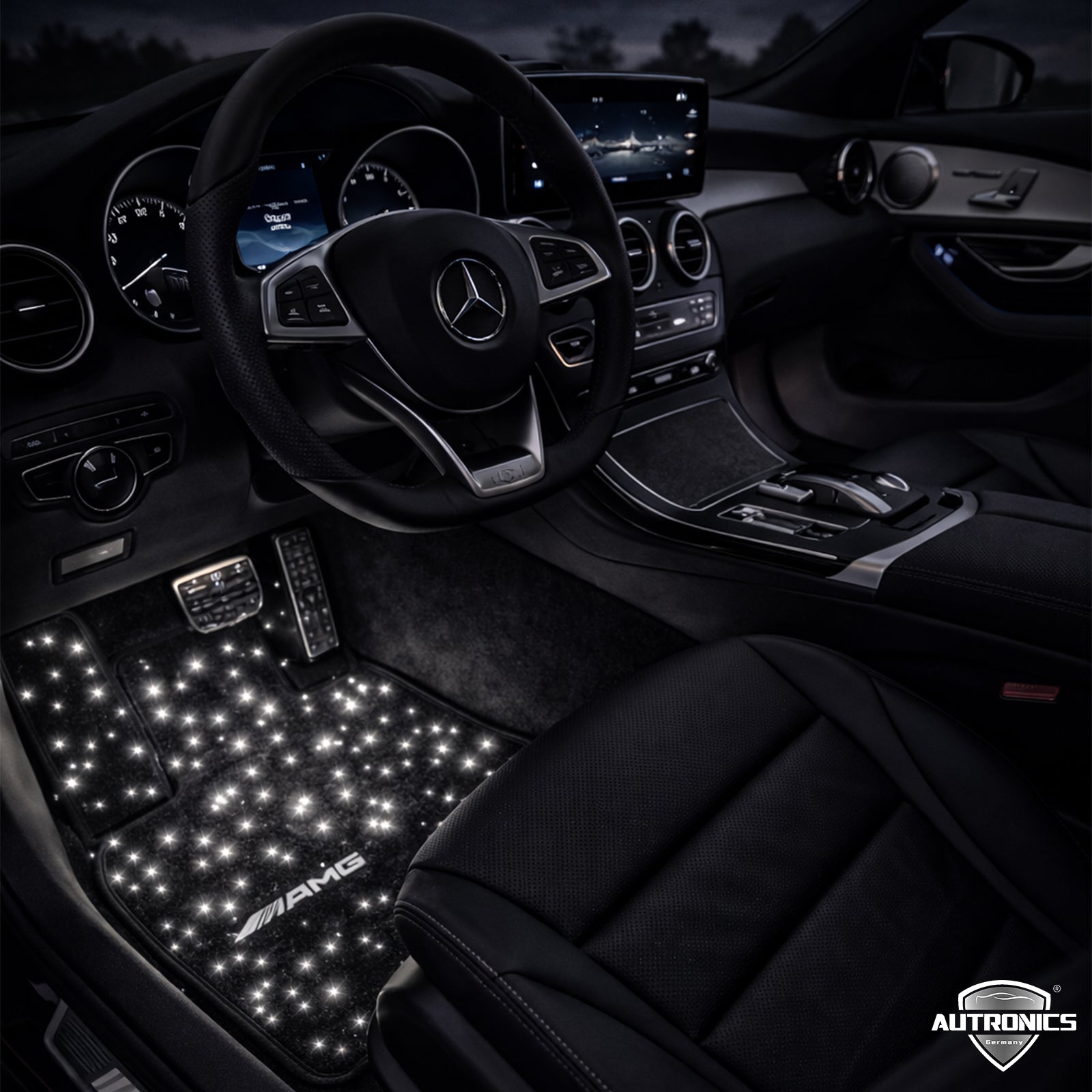 LED Auto Fußmatten mit Sternenhimmel-Effekt Universelle RGB LED Fußraumbeleuchtung für alle Fahrzeuge 64 Farben App- & Fernbedienung Starfloor by Autronics